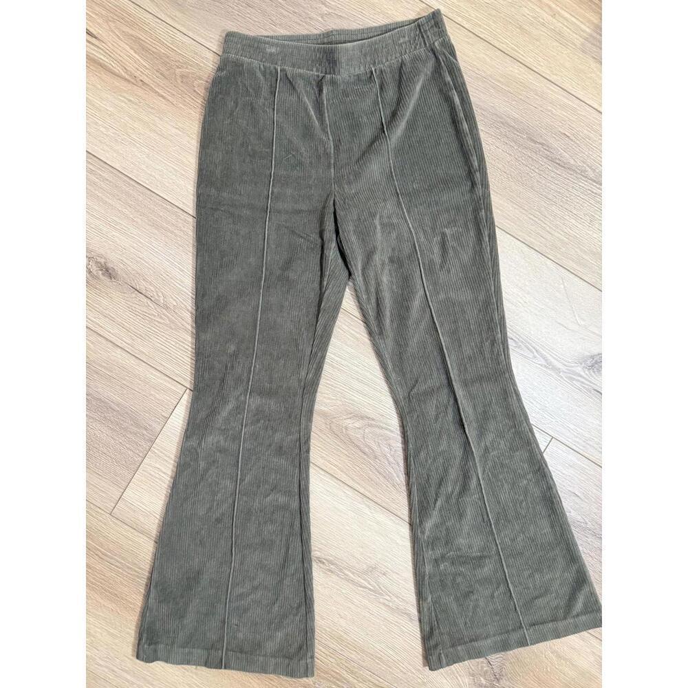 Aerie Pants Womens Small Green Corduroy Flare Leg Elastic Waist Pull On Casual - Picture 1 of 7